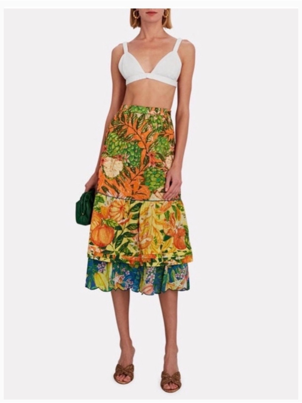 Farm Rio Caipirinha Tropical Tiered Midi Skirt Size L